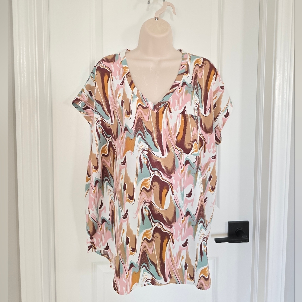 JODIFL Swirl Pattern V-Neck Blouse Sz Large